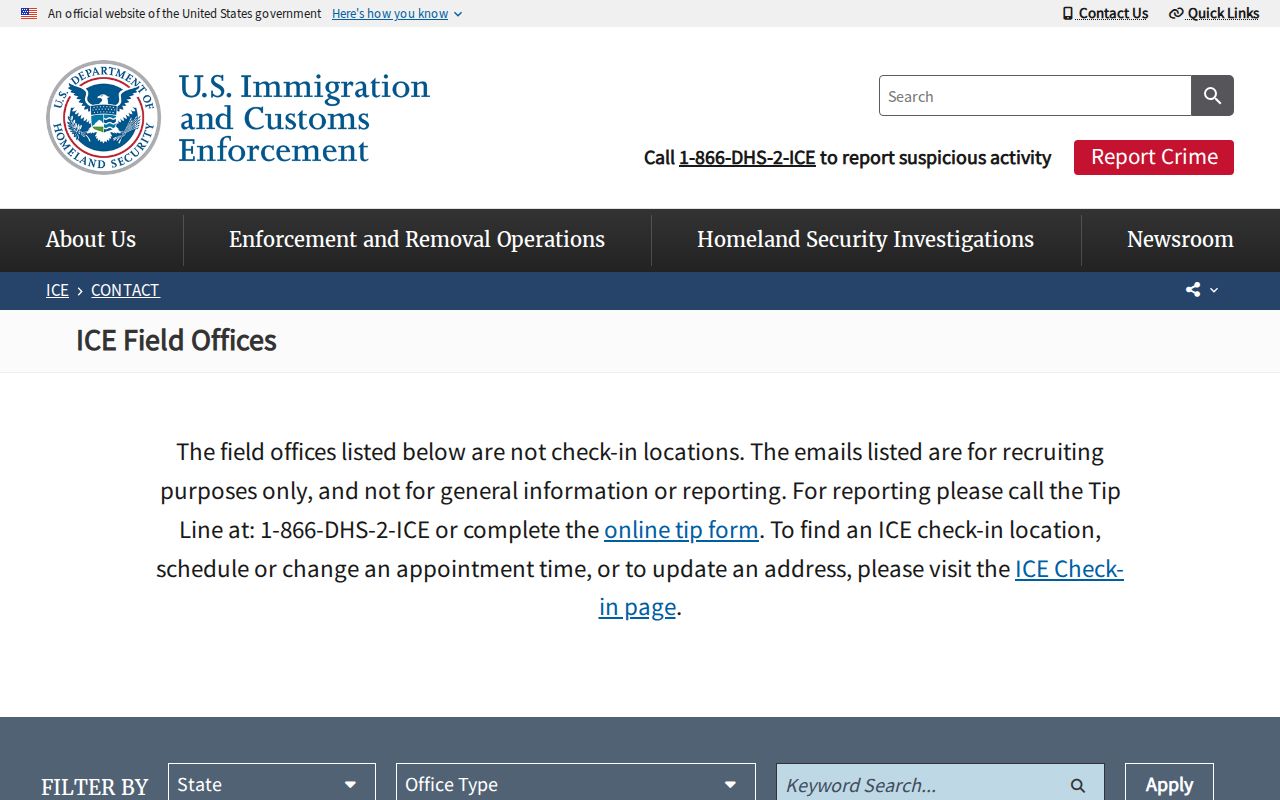 Federal immigration custody Madison County ICE release field office directory