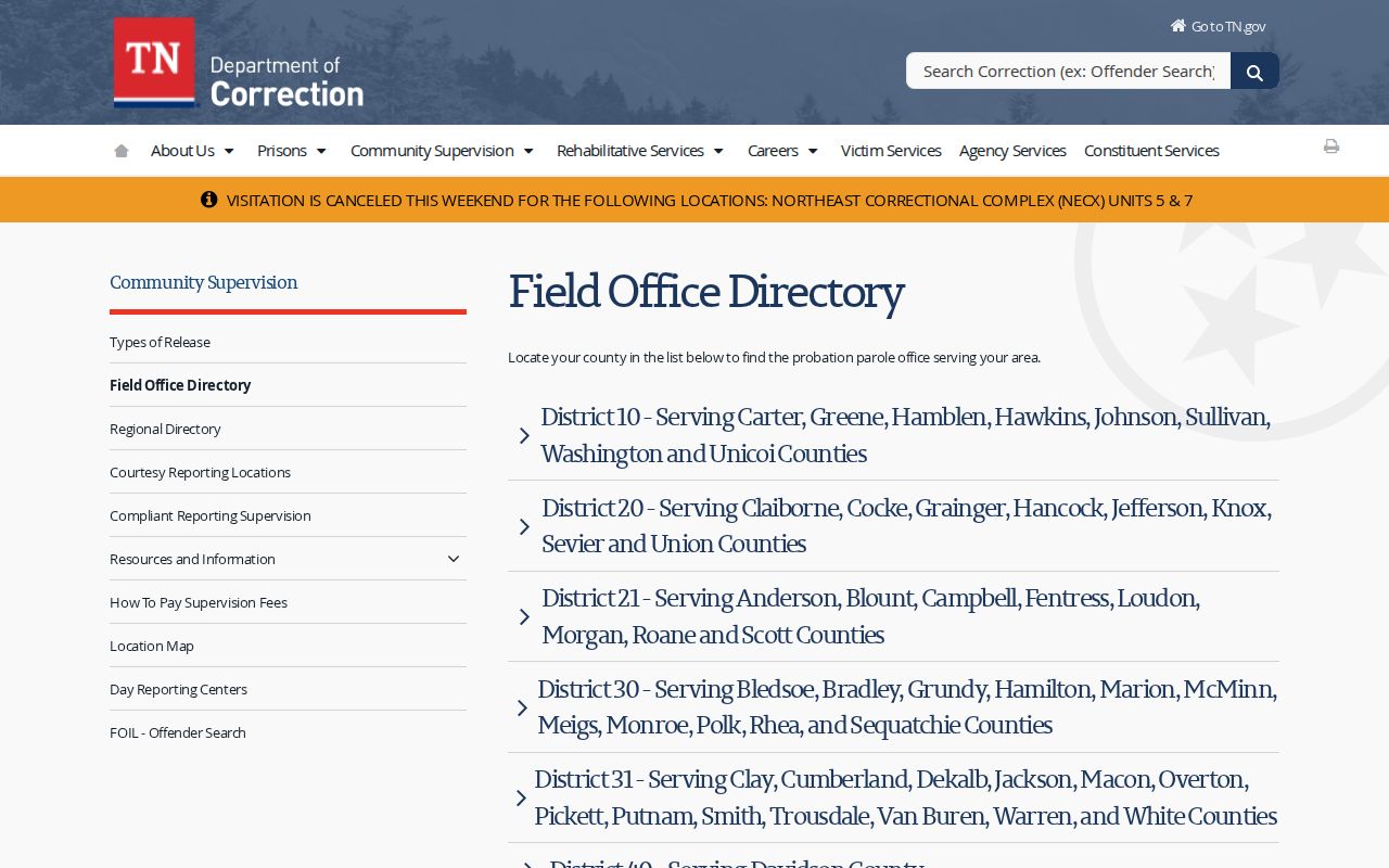 Madison County parole and probation District 60 office directory