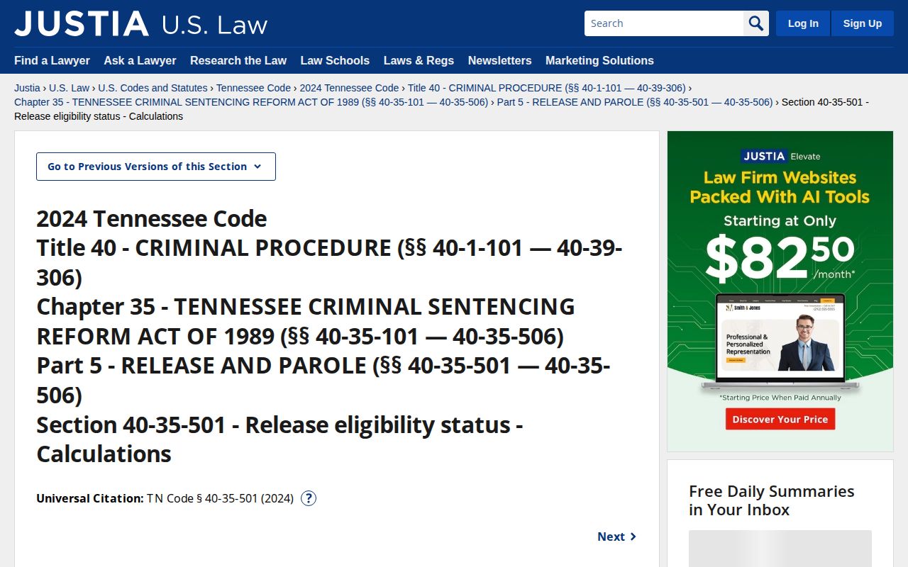 Tennessee statute affecting Madison County projected release dates