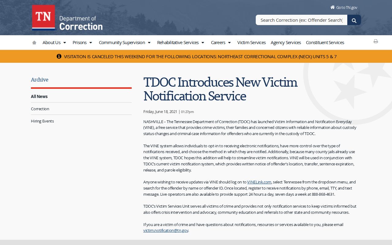 Madison County released inmate Tennessee SAVIN notification information